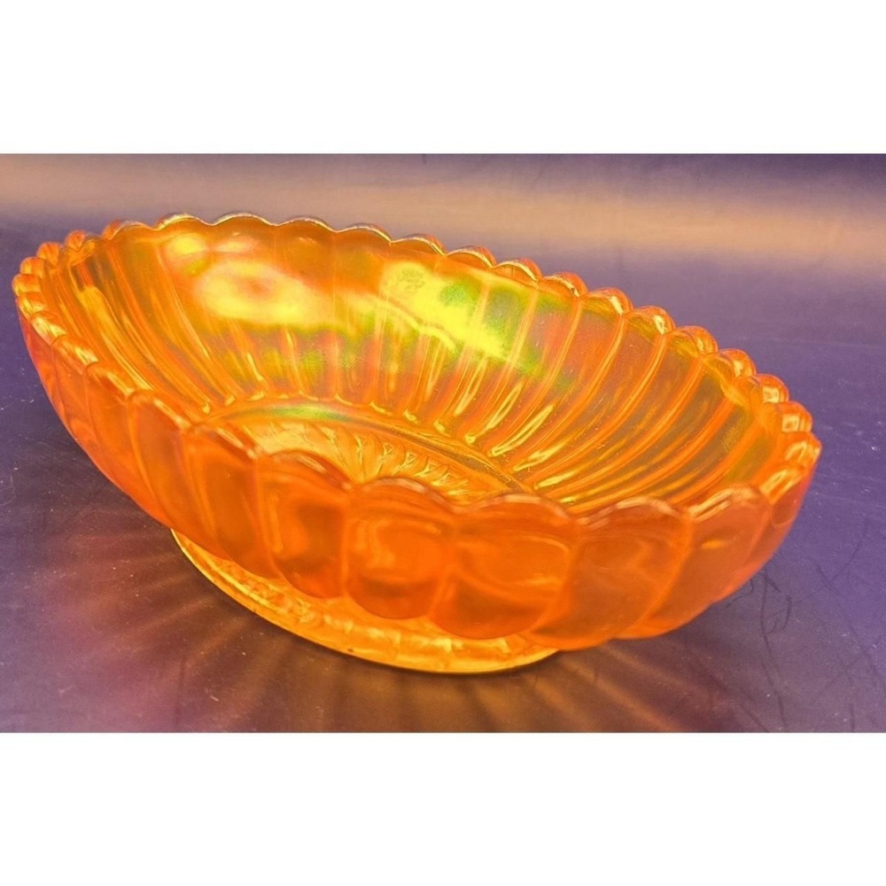 Antique Orange Marigold Bowl Carnival Glass Lustre Ware Oval Scalloped Edge B#30 - Picture 4 of 9